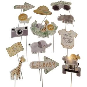 Safari Jungle Baby Shower Photo Booth Props 13pc Set Animals Elephant Jeep